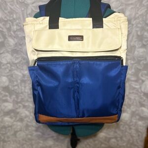 AREA Women's Cream and Blue Backpack with Brown Accent